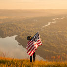 Traveler with USA flag.