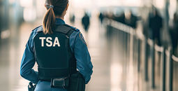 TSA officer working at an airport security checkpoint.