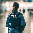 TSA officer working at an airport security checkpoint.
