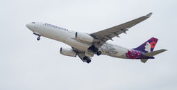 Hawaiian Airlines Airbus A330 taking off from Texas' Austin-Bergstrom International Airport.