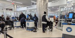 TSA security line, travel, travelers, crowd, wheelchair,