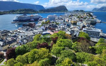 Celebrity Apex docked in Alesund, Norway, during the 2025 President's Cruise.