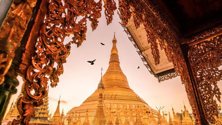 Sunrise at Shwedagon Pagoda is a top tourist attraction in Yangon.