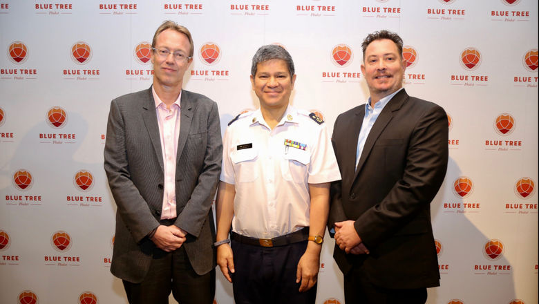 (From left) Michael Ayling, general manager, Blue Tree Phuket; Chattan Kunjara Na Ayudhya, deputy governor for policy and planning, Tourism Authority of Thailand; and Martin Cote, operations director, Blue Tree Phuket.