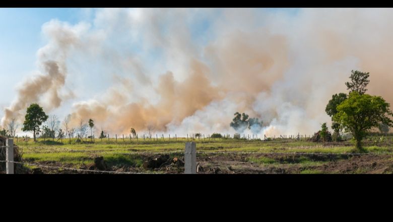 Pollution from agricultural burning farm fields in Thailand.