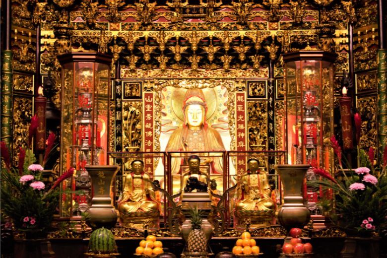 A Mazu goddess statue, seen here in a temple in Taiwan.