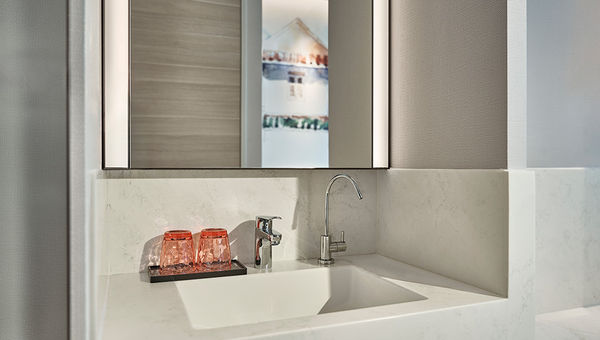 The hotel takes a mindful approach to sustainability with drinkable water taps in every room and biodegradable amenities for guests. The hotel takes a mindful approach to sustainability with drinkable water taps in every room and biodegradable amenities for guests.