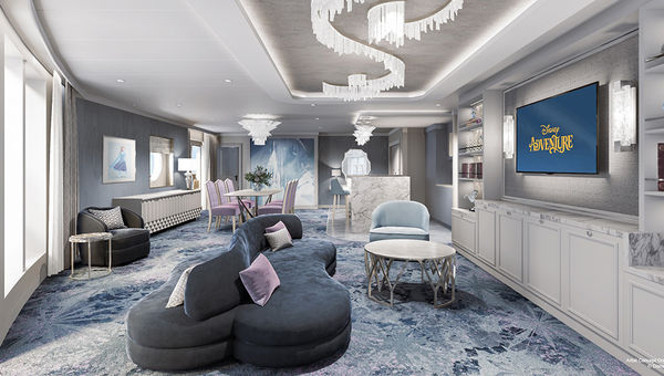 Be mesmerized by Elsa’s legendary ice magic from Disney’s Frozen brought to life, through stunning décor in this lavish Elsa Royal Suite. Adorned with stunning frozen fractals, such as icy light fixtures, snowflake patterns and film-inspired décor, you’ll always be enchanted with a soothing palette of soft blues and grays with pops of periwinkle and purple.