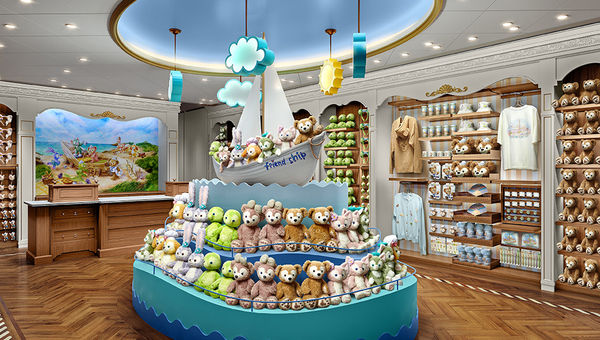 The Duffy and Friends Shop offers plush toys, apparel, and exclusive Disney Adventure-only merchandise in a charming nautical-themed retail space.