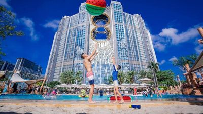Macau's many hotels are a hit with families looking for fun, including the newly opened Studio City Water Park with twisting slides and near-vertical drops.