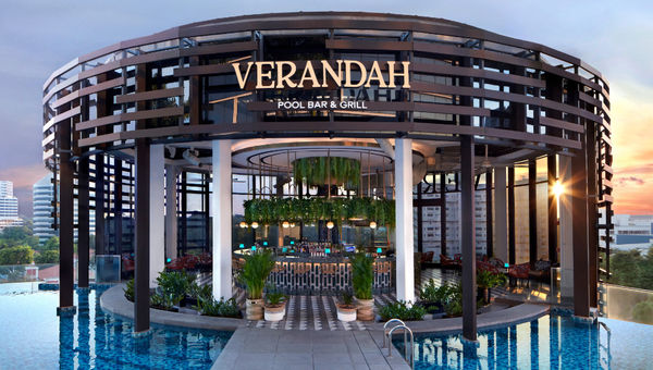 The Verandah Pool Bar & Grill at Momentus Hotel Alexandra is an inviting dining spot located on the seventh level, serving up a diverse menu of delicious dishes, refreshing beverages, and panoramic views of the surrounding landscape.