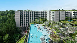 The Pamukkale pool is an insta-favourite and is one of four themed pool experiences at the Village Hotel Sentosa.
