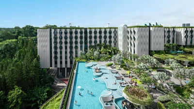 The Pamukkale pool is an insta-favourite and is one of four themed pool experiences at the Village Hotel Sentosa.