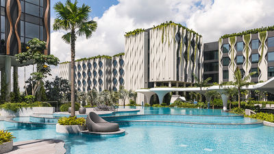 Village Hotel Sentosa offers family-friendly accommodations with vibrant decor, themed pools, and easy access to Sentosa's attractions for a fun-filled getaway.