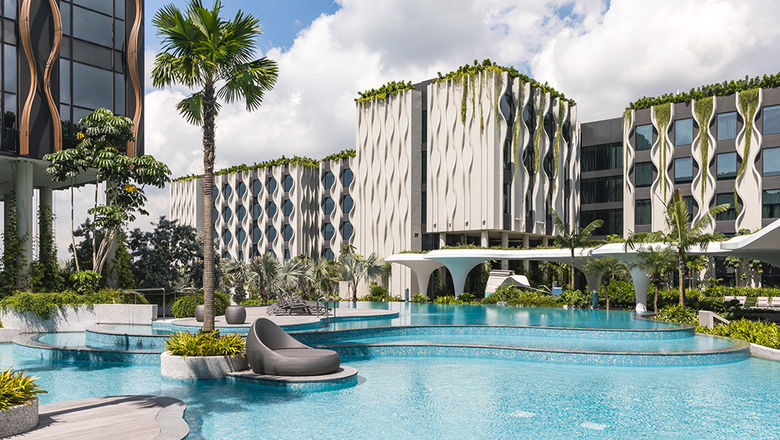 Village Hotel Sentosa offers family-friendly accommodations with vibrant decor, themed pools, and easy access to Sentosa's attractions for a fun-filled getaway.