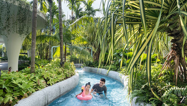 Families can enjoy a splashing good time at the Lazy River, one of four thematic pool experiences offered by Village Hotel Sentosa. Families can enjoy a splashing good time at the Lazy River, one of four thematic pool experiences offered by Village Hotel Sentosa.