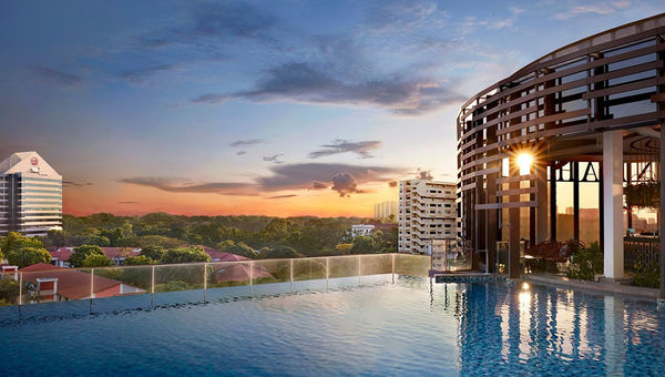 Momentus Hotel Alexandra’s infinity pool offers a unique view of Singapore’s landscape, providing a serene escape where guests can unwind while watching the sunset. Momentus Hotel Alexandra’s infinity pool offers a unique view of Singapore’s landscape, providing a serene escape where guests can unwind while watching the sunset.