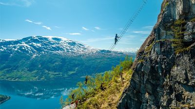 The "Stigull" stairway is a part of the Loen Via Ferrata in the village of Loen in Norway.