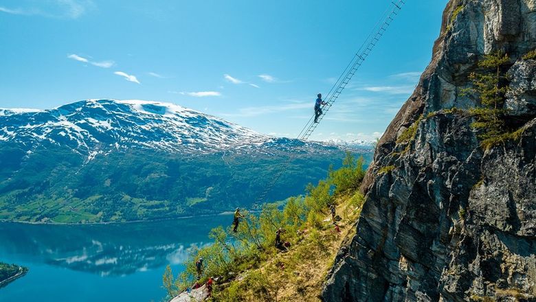 The "Stigull" stairway is a part of the Loen Via Ferrata in the village of Loen in Norway.