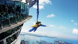SkyRide riders are released in a controlled descent at speeds of up to 100km/h. Featured: SkyJump from the Sky Tower.