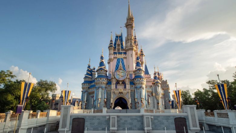 Cinderella Castle's 50th Anniversary Crest completed, ahead of an 18-month long event starting 1 October.