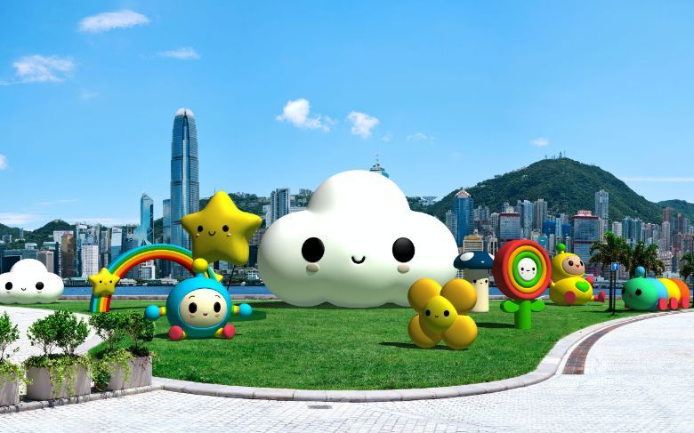 12 giant FriendsWithYou inflatable installations will take up temporary residence until 14 October in the Art Park of the West Kowloon neighbourhood.