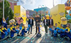 From left: Page Thompson, president of new ventures, Universal Destinations & Experiences; Alvin Tan, Minister of State for Trade and Industry & Culture, Community and Youth; and Tan Hee Teck, CEO, RWS, at the opening celebration of Illumination’s Minion Land at Universal Studios Singapore.