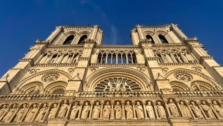 The spire of Notre Dame Cathedral in Paris is being painstakingly restored after the 2019 fire.