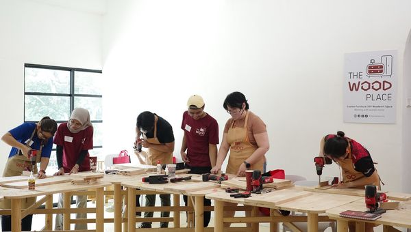Sand, carve, and finish woodworking projects like foldable tables or shoe racks at The Wood Place. Sand, carve, and finish woodworking projects like foldable tables or shoe racks at The Wood Place.