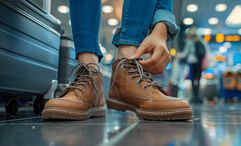 The shoe removal at US airports' security checks was implemented after a terrorist tried to detonate explosives hidden in his shoes on a flight in 2001.