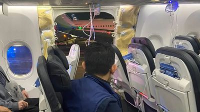 All Boeing 737 MAX 9 aircraft are undergoing mandatory safety inspections after two seats were ripped out mid-air (pictured by passenger Kyle Rinker).