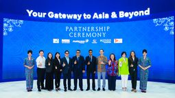 Malaysia Aviation Group’s Dersenish Aresandiran (centre) with representatives of ASEAN travel industry partners at the signing ceremony during the recent MATTA fair in Kuala Lumpur.