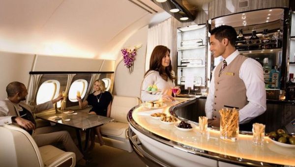 Business class passengers flying Emirates loved the onboard lounge bar. Business class passengers flying Emirates loved the onboard lounge bar.