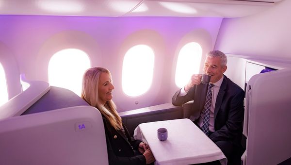 Air New Zealand CEO Greg Foran and chief customer and sales officer Leanne Geraghty test the airline’s new Business Premier Luxe.