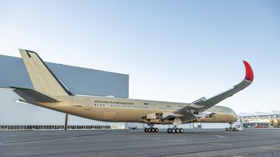 The Qantas A350-1000ULR is rolled out at the Airbus factory in “Toulouse, France.