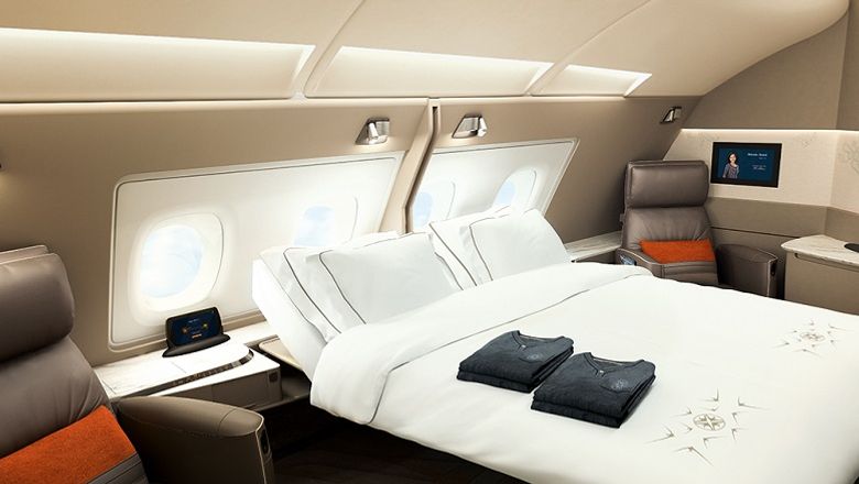 Singapore Airlines' reconfigured A380 features first-class suites that come with double beds.