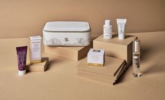 The SISLEY women’s amenity kit for Singapore Airlines Suites and First Class customers features the brand’s signature orchid emblem and gingko leaf pattern.