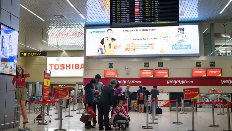 VietJet check-in counters at Noi Bai International Airport