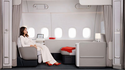 The La Première cabin features a two-metre flat bed, five windows, advanced tech, premium materials, privacy curtains, and personalised service.