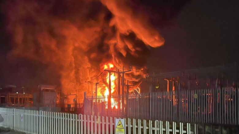 The massive blaze raging at Heathrow Airport as 70 firefighters workde throughout the night to control it.