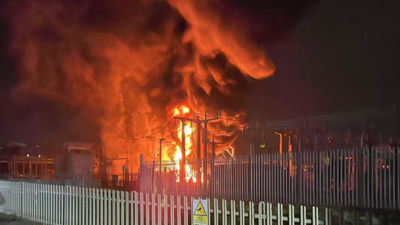 The massive blaze raging at Heathrow Airport as 70 firefighters workde throughout the night to control it.