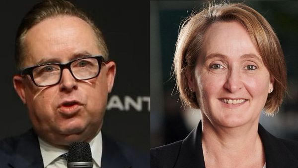 Qantas CEO Alan Joyce (left) resigns, leading to CFO Vanessa Hudson (right) taking over two months earlier than planned.