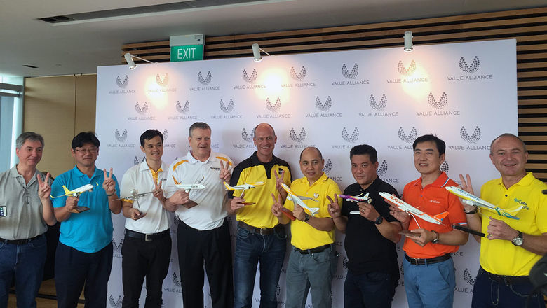 Airline chiefs from the Value Alliance with Timothy O’Neil-Dunne (far left), co-founder of Air Black Box.