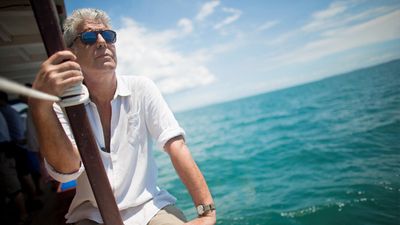 Anthony Bourdain shooting "Anthony Bourdain Parts Unknown" on location in Salvador, Brazil, on Jan. 9, 2014.