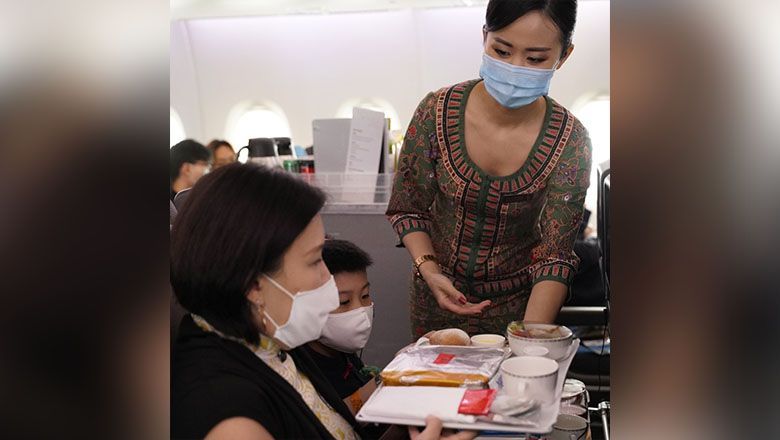 Looks like any other airplane meal, except that it was one recently served on board a Singapore Airlines' A380 plane parked on the tarmac.