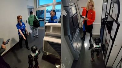 The robot surprised cabin crew by making its way unaided to a window seat.