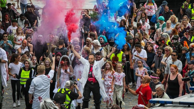 Fake blood and gory on the streets of the Swedish capital during the annual Stockholm Zombie Walk.