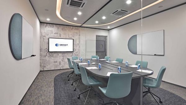 A meeting room for 10 pax at the Connect@Changi business facility.
