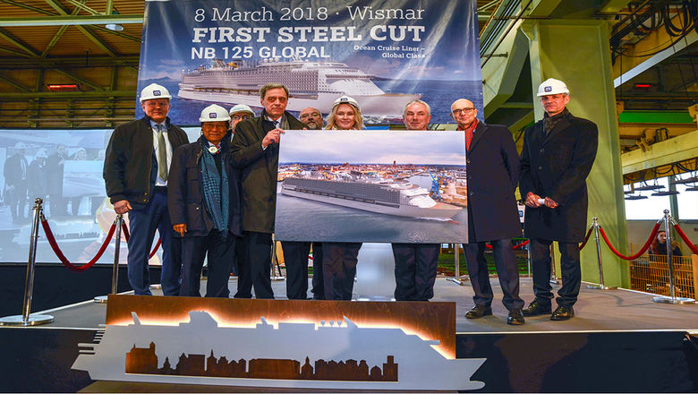 Tan Sri Lim Kok Thay (2nd from left), chairman and CEO, Genting Hong Kong, attends the Steel Cutting Ceremony for Dream Cruises’ new Global Class Ship at MV Werften Shipyard in Germany.