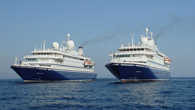 SeaDream I and II at sea.